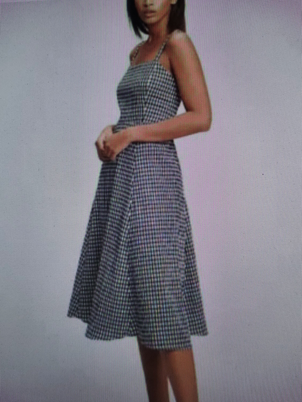 GAP Blue & White Gingham Spaghetti-Strap Midi Dress w Back Rousching. Sz. 12